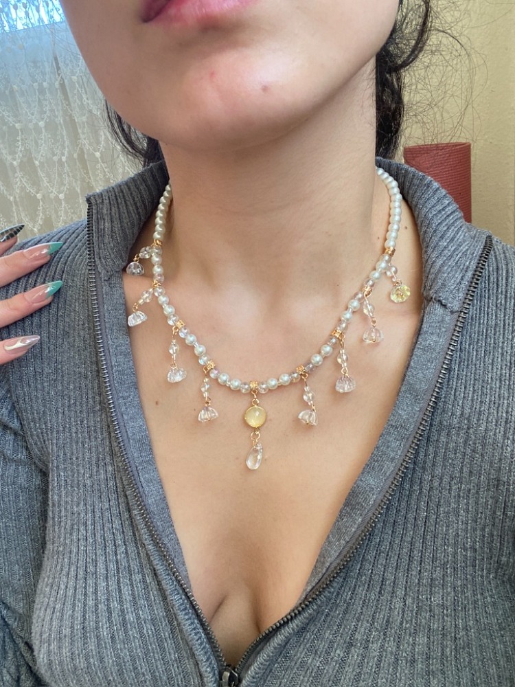 pearly rose kolye | altın kaplama