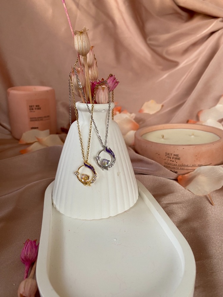 opal taşlı tasarım kolye | çelik