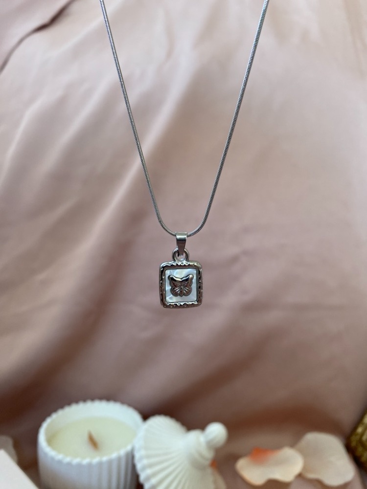silver kelebek kolye | çelik