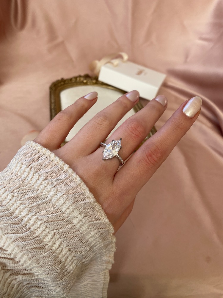silver grand marquise yüzük | altın kaplama