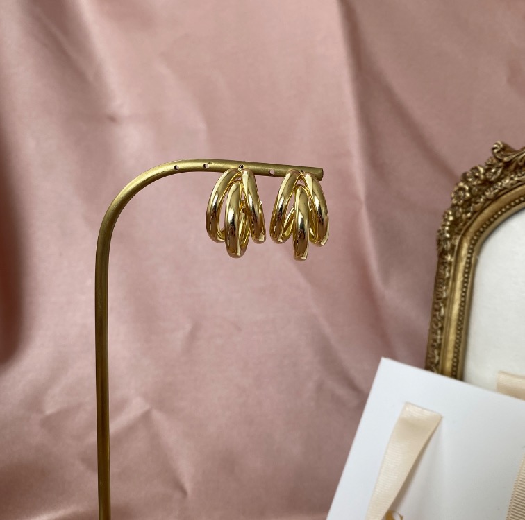 gold trinity küpe | altın kaplama