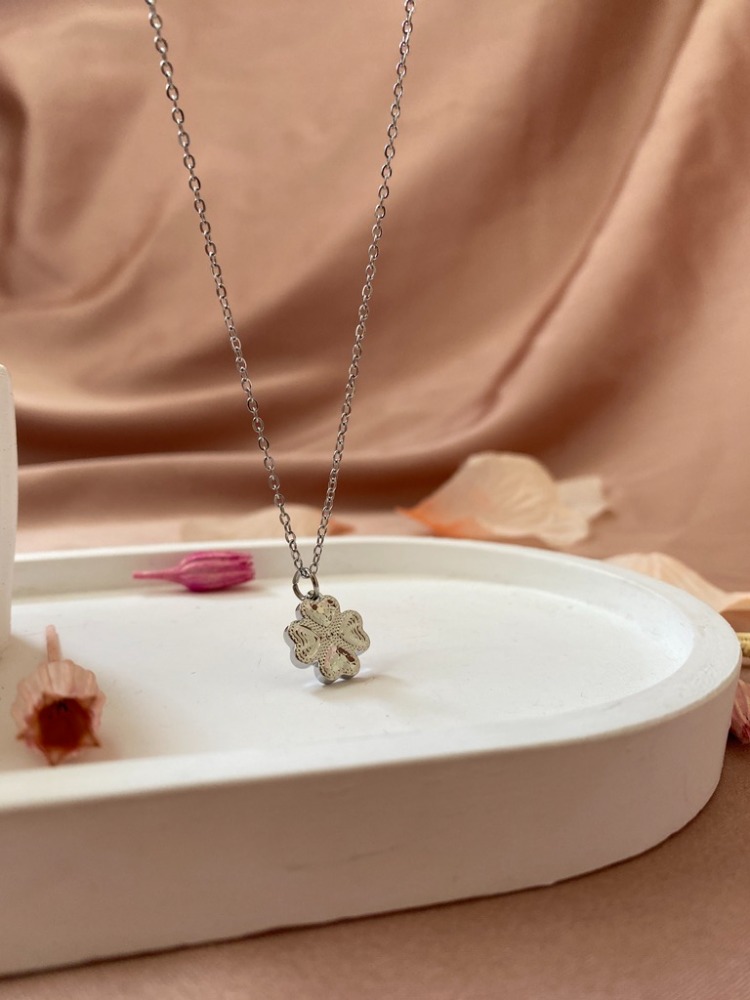 silver mini yonca kolye | çelik
