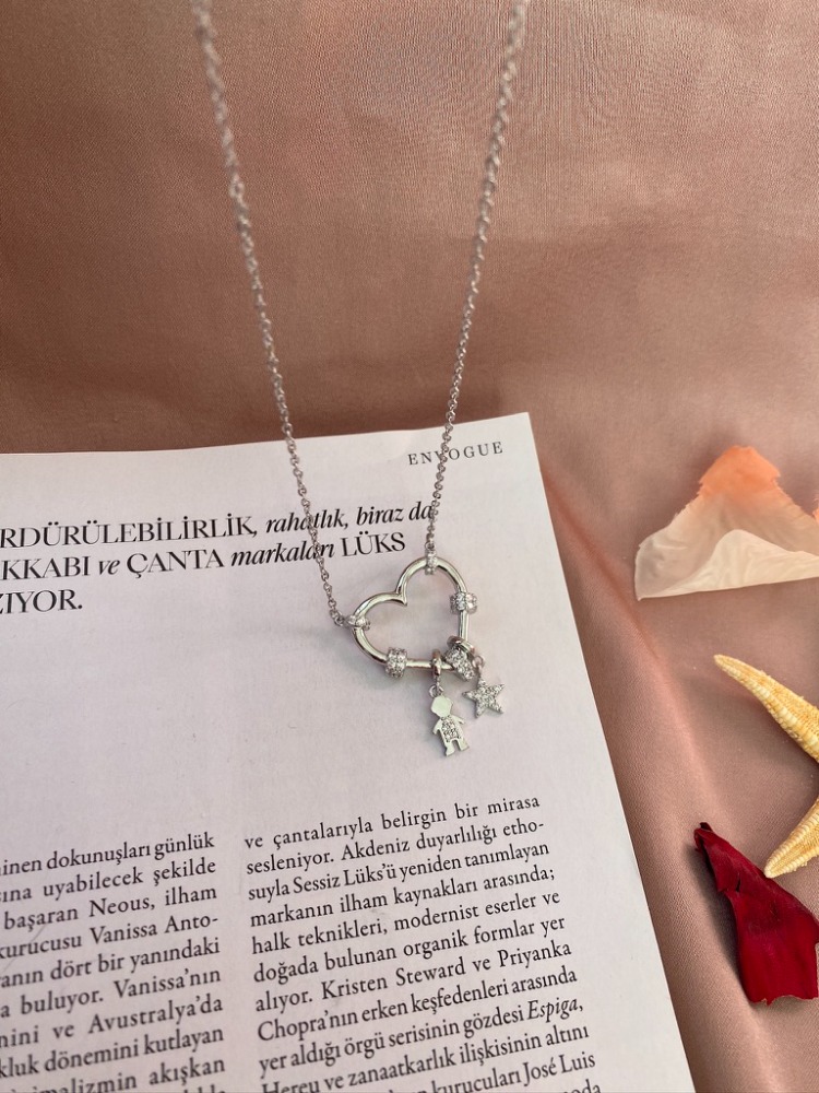 silver charmlı kalp kolye | altın kaplama
