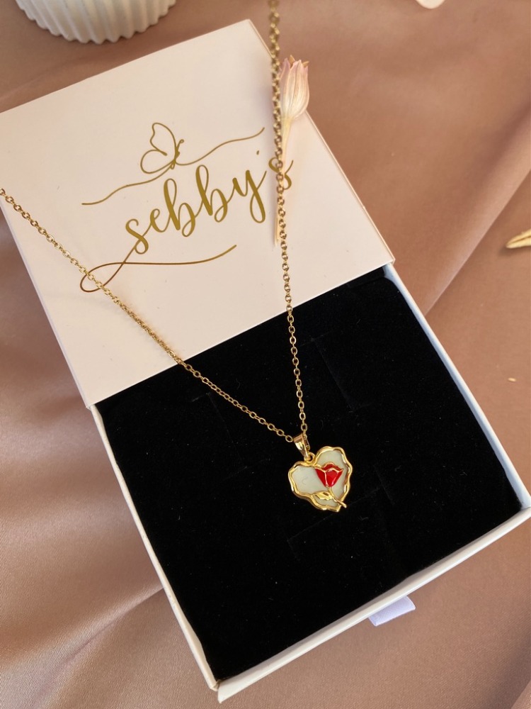 gold rosy heart kolye | çelik