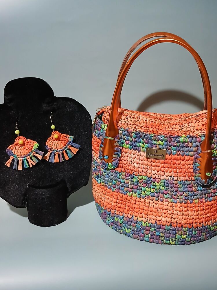 Disco Turuncu Boho Stil( Çanta&Küpe)