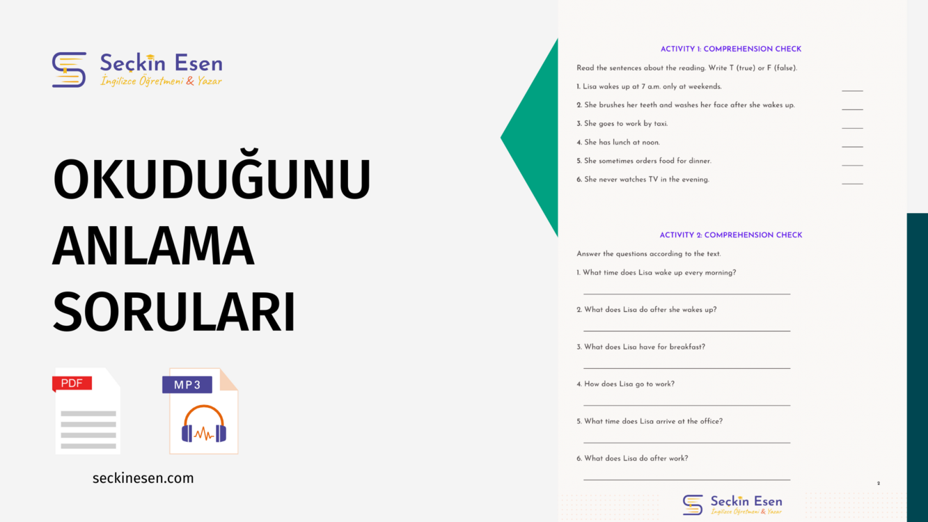 3 ADET A1/A2 Seviye İngilizce Okuma ve Dinleme Egzersizi PDF + MP3