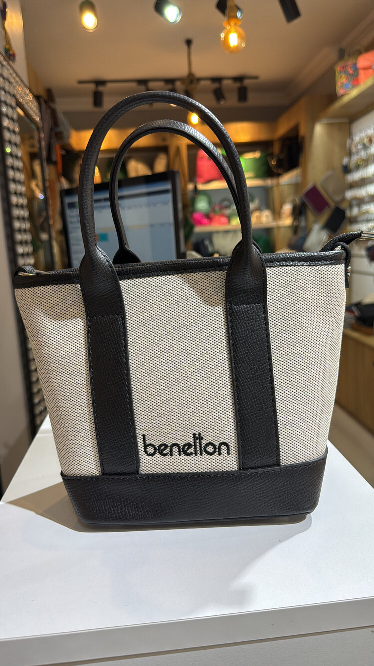 Benetton dokuma kumaş siyah/bej el çapraz çanta bnt1539