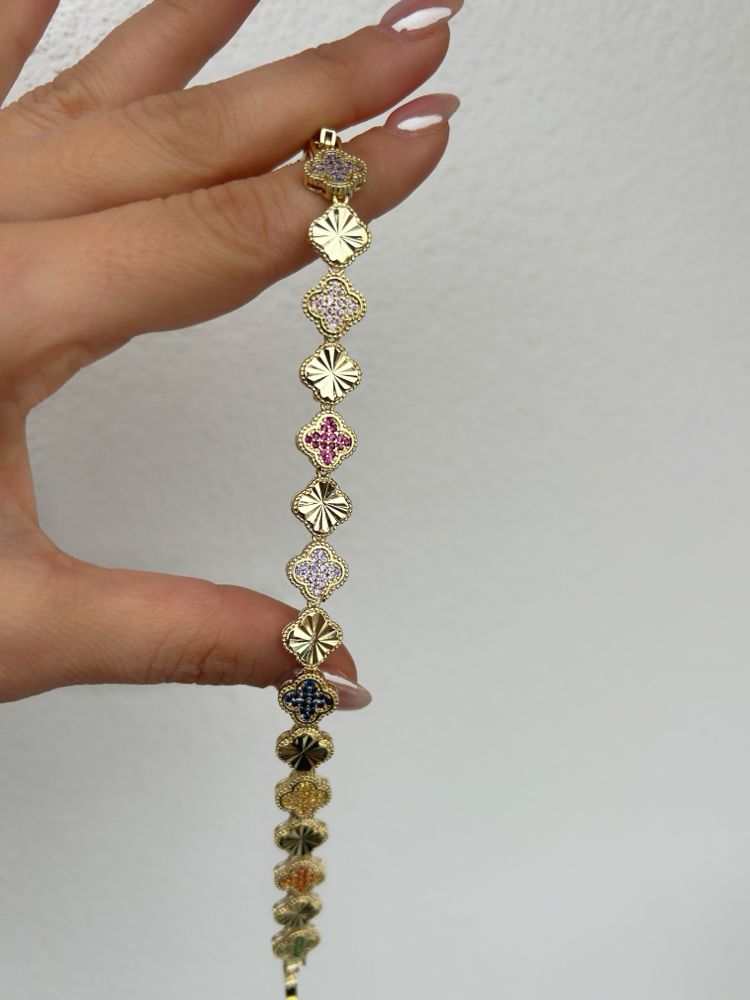 Premium seri 14k renkli yonca bileklik