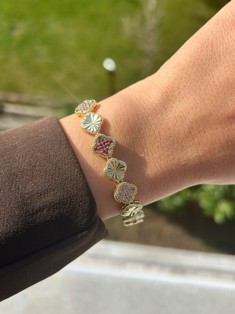 Premium seri 14k renkli yonca bileklik