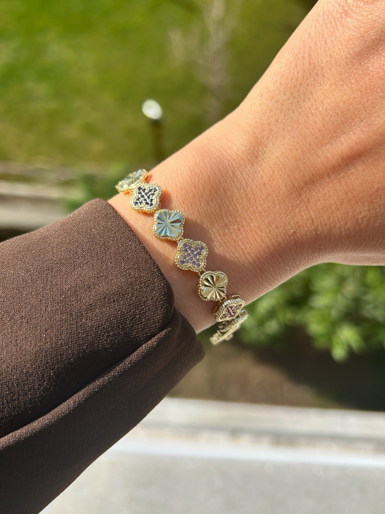 Premium seri 14k renkli yonca bileklik