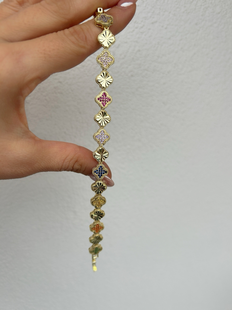 Premium seri 14k renkli yonca bileklik