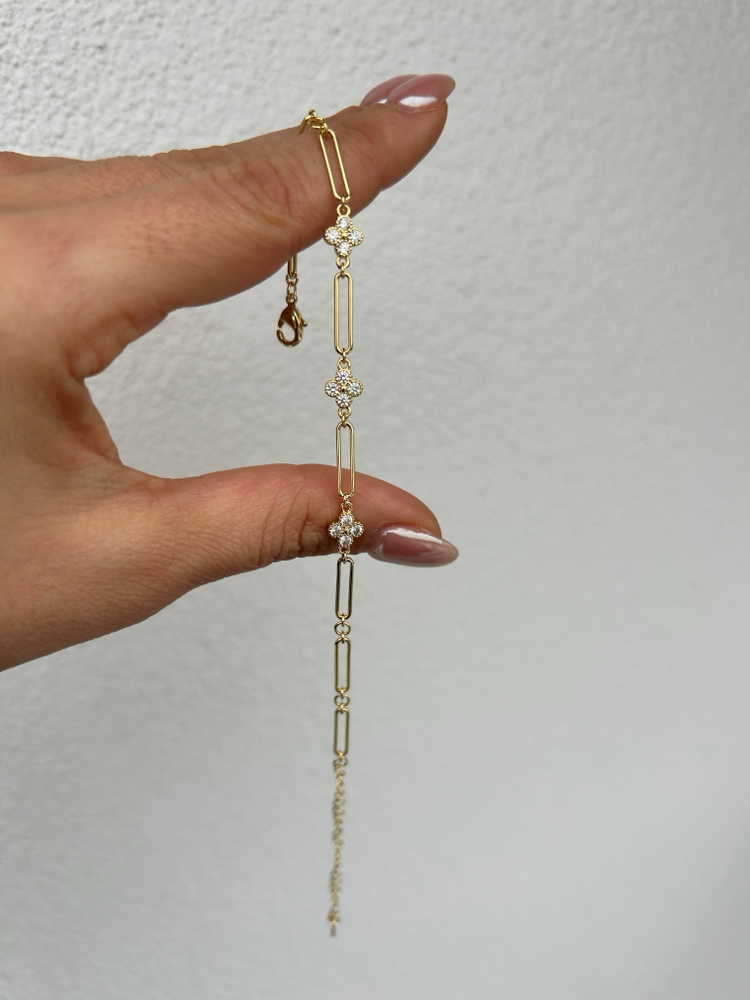 Premium seri 14k ataç zincir yonca bileklik