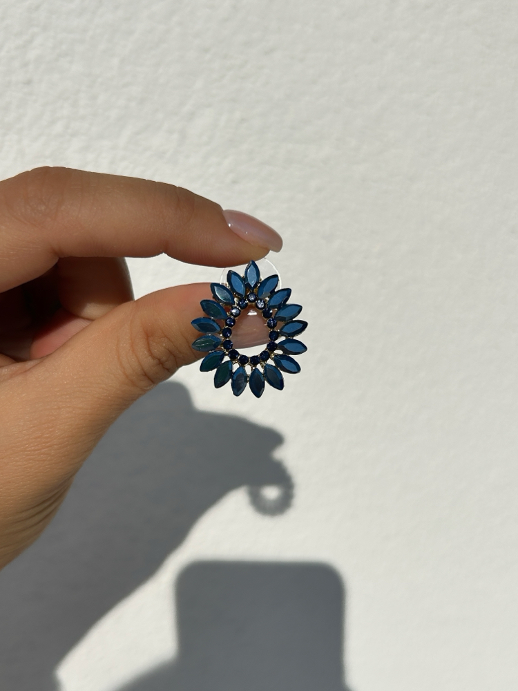 Premium seri tasarım kristal mavi taş küpe 