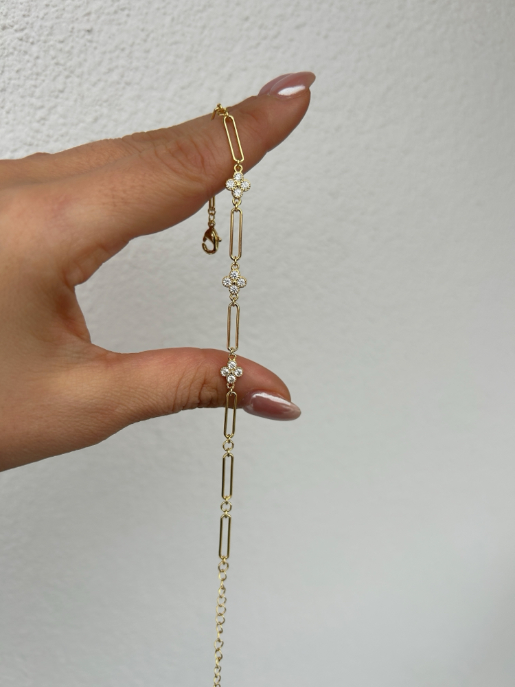 Premium seri 14k ataç zincir yonca bileklik