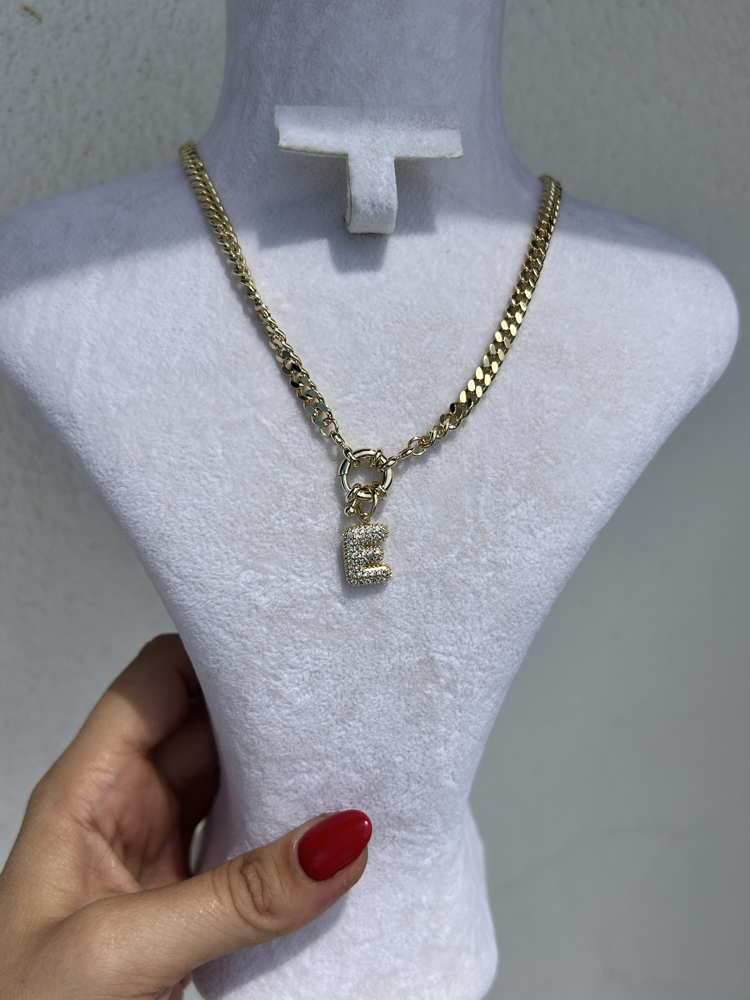 Premium seri tasarım 14k E harfi kolye 
