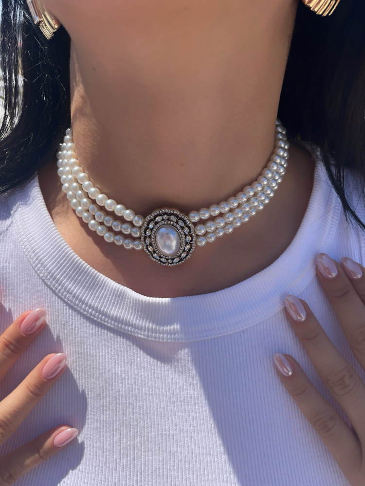 Premium seri tasarım vintage inci choker kolye