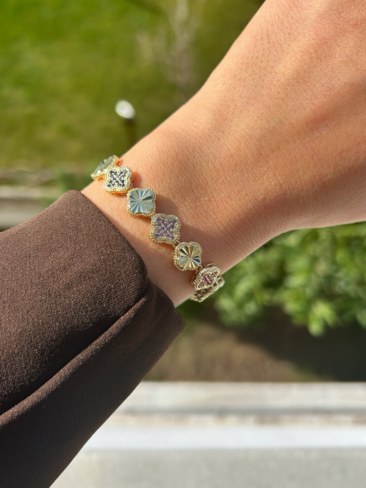 Premium seri 14k renkli yonca bileklik