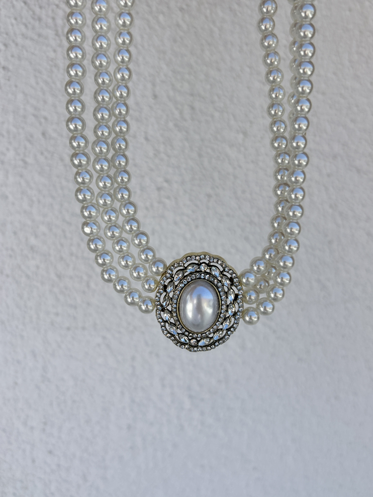 Premium seri tasarım vintage inci choker kolye
