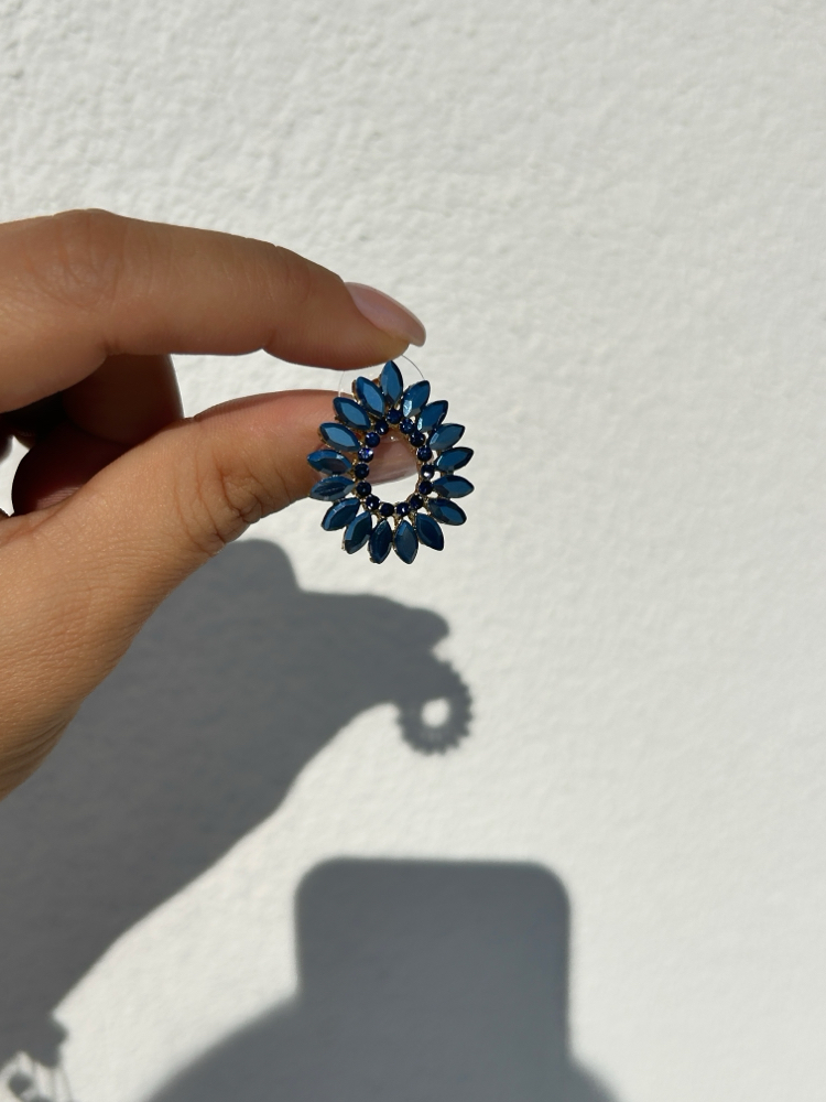 Premium seri tasarım kristal mavi taş küpe 