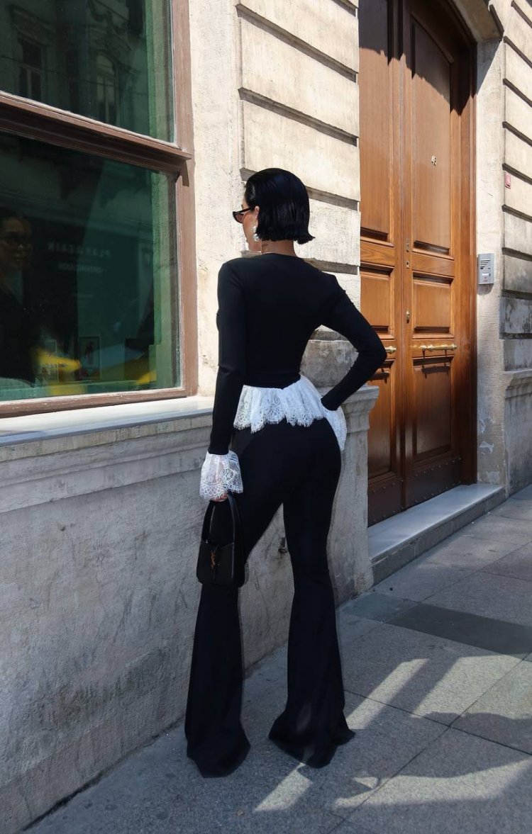 Elegant Dantelli Siyah İspanyol Pantolon Takım