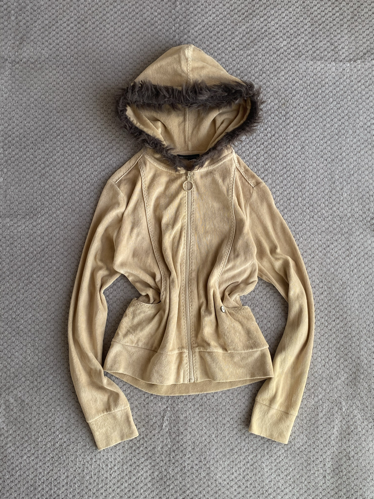 Vintage Y2K Baddie Fur Zip Kapüşonlu
