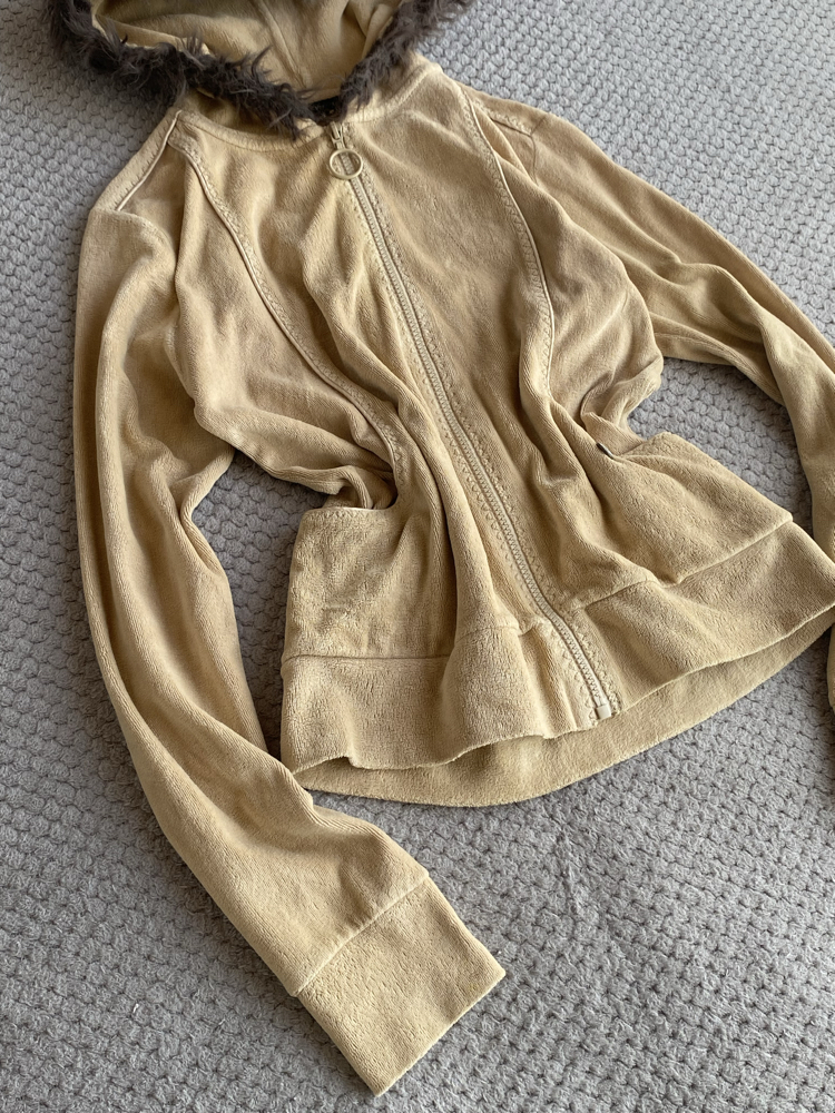 Vintage Y2K Baddie Fur Zip Kapüşonlu