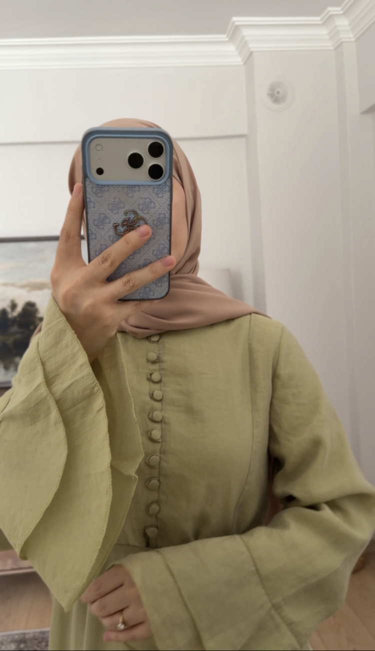 Kuplu Lal Çağla rengi elbise