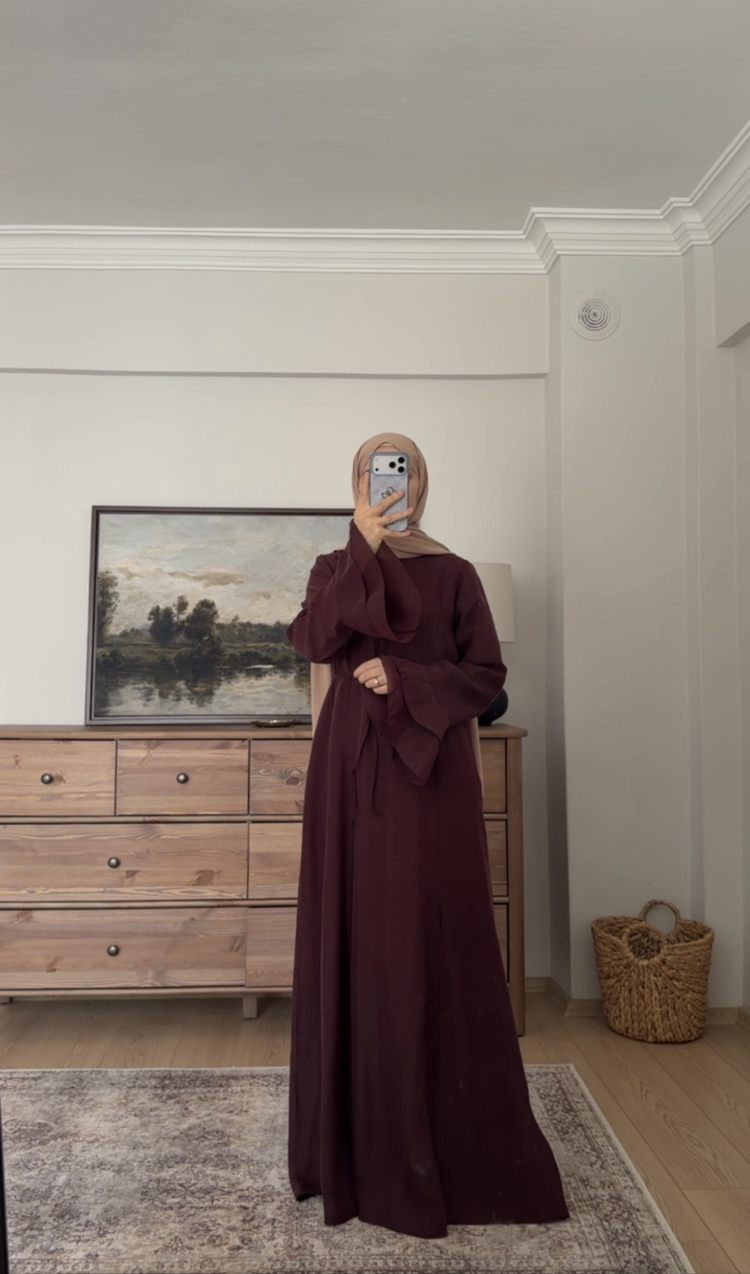 Lal kuplu bordo elbise