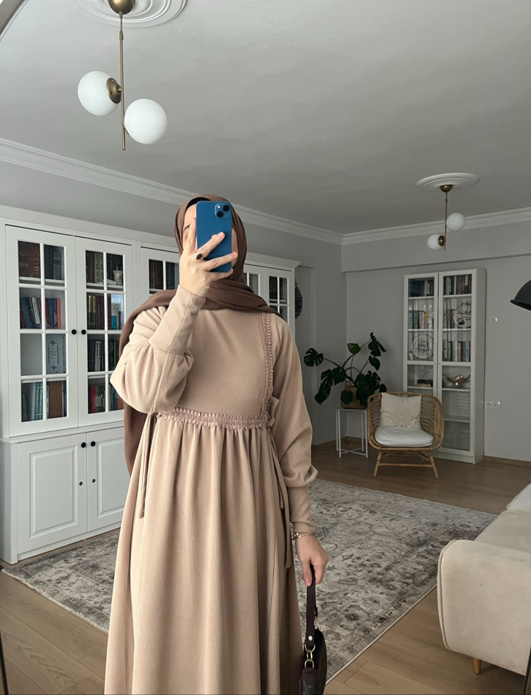 Kışlık örme fitilli bej rengi 