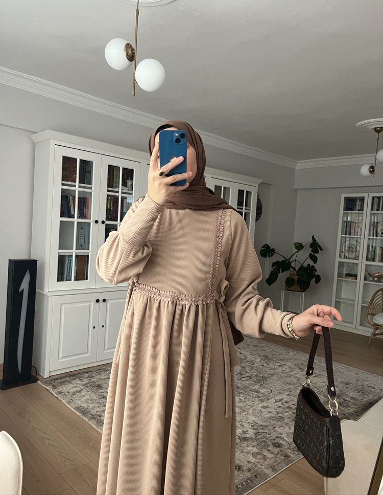 Kışlık örme fitilli bej rengi 