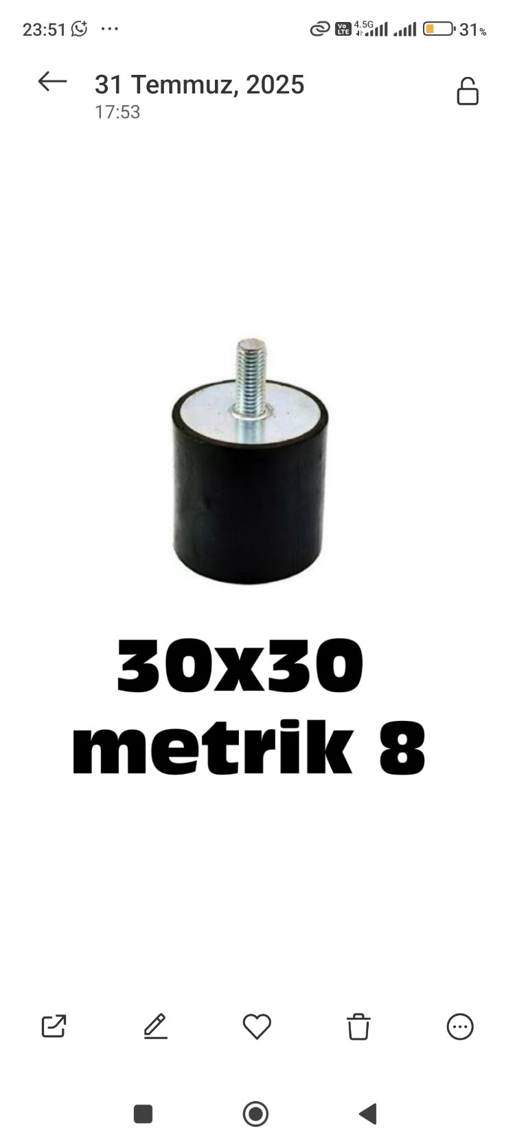 metrik 8 30*30 civatalı kauccuk takoz
