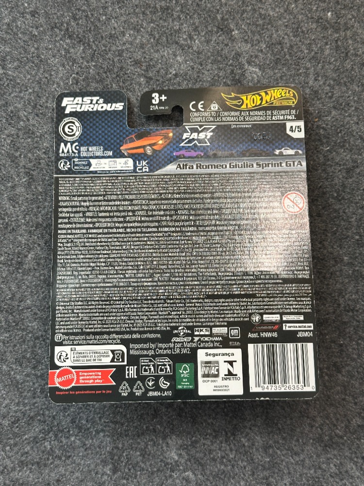 Hot Wheels Alfa Romeo Giulia Sprint GTA Fast & Furious Premium (2024)
