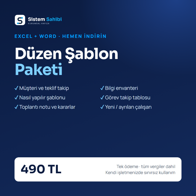 Düzen Şablon Paketi (Müşteri ve Teklif Takip + 6 İşletme Şablonu)