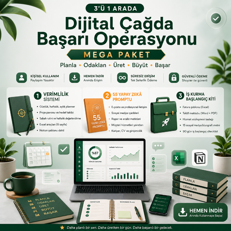 Dijital Çağda Başarı Operasyonu | Verimlilik + 55 AI Prompt + İş Kiti