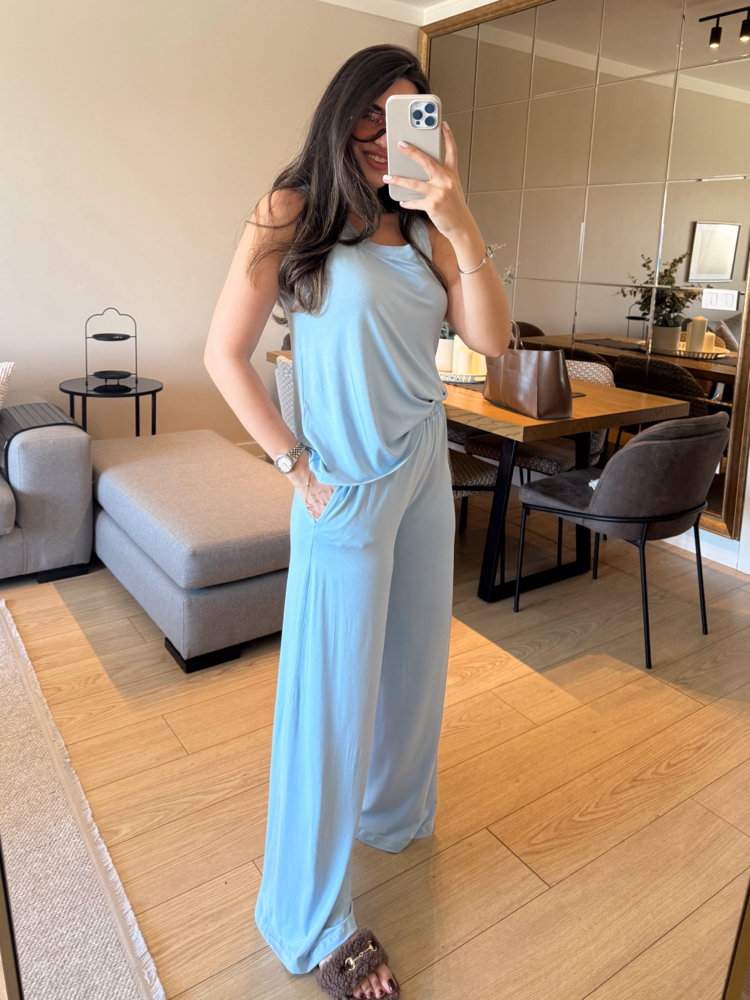 Bebe Mavisi Alt Üst İnce Modal Kumaş Takım