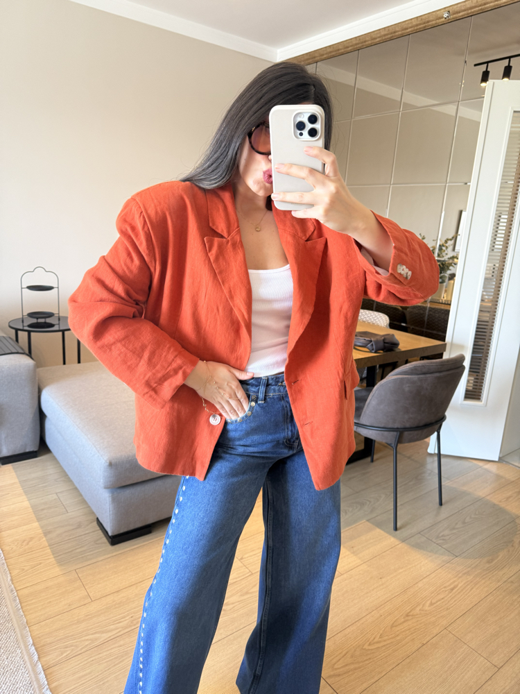 Ham Keten Kiremit Rengi Blazer Ceket