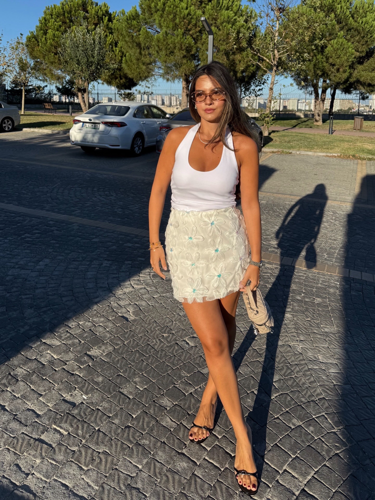 Halter Yaka Basic Beyaz Body 