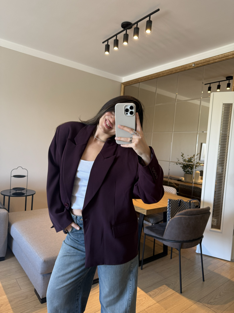 Mürdüm Blazer Oversize Ceket