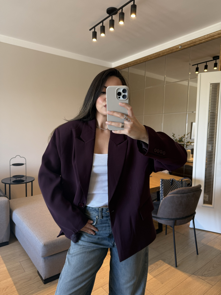 Mürdüm Blazer Oversize Ceket