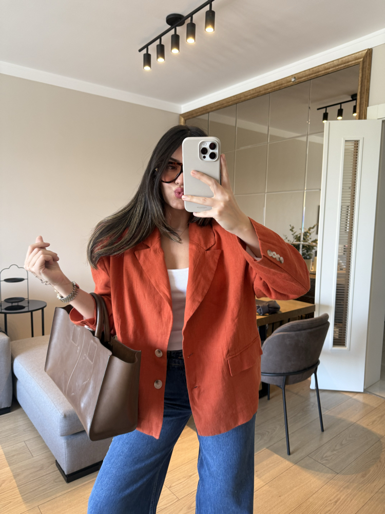 Ham Keten Kiremit Rengi Blazer Ceket