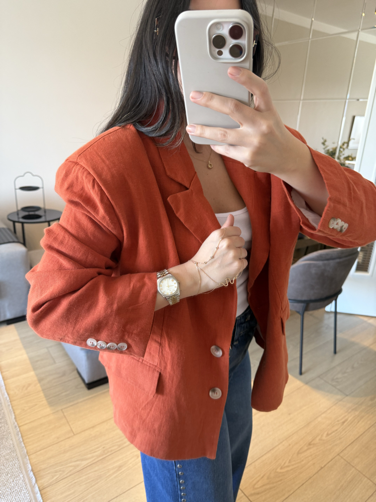 Ham Keten Kiremit Rengi Blazer Ceket