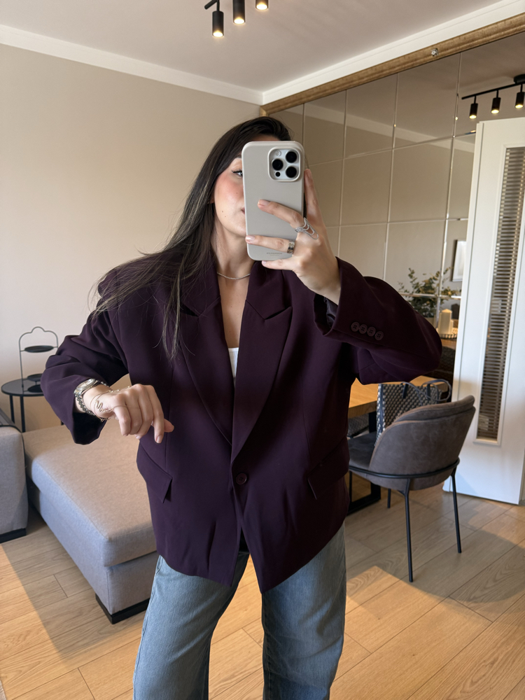Mürdüm Blazer Oversize Ceket