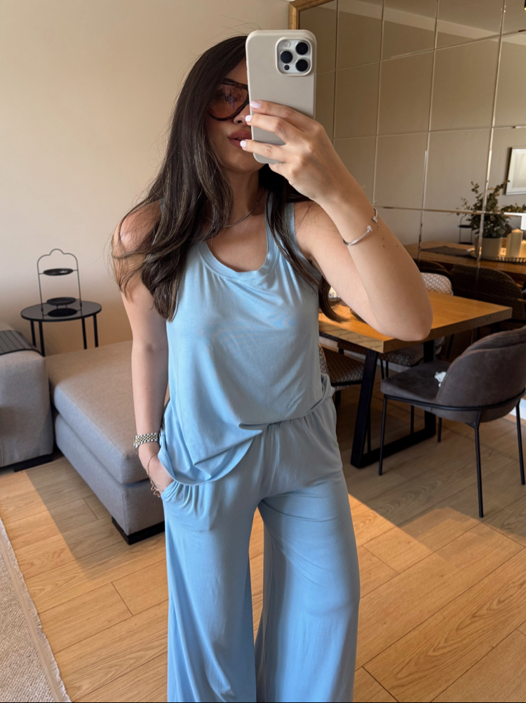Bebe Mavisi Alt Üst İnce Modal Kumaş Takım