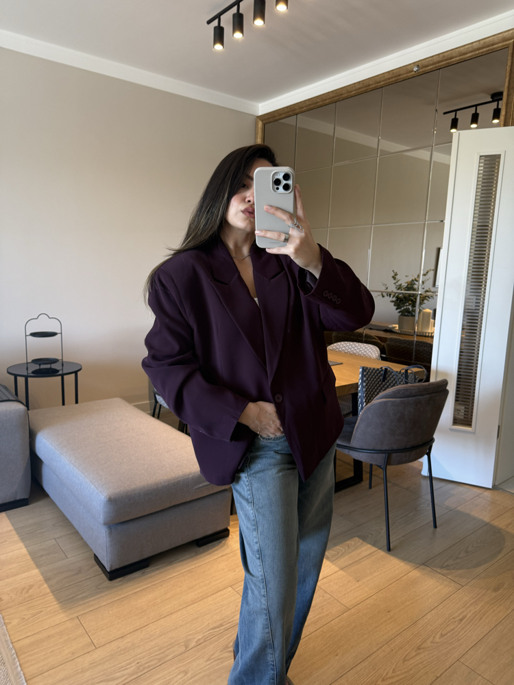 Mürdüm Blazer Oversize Ceket