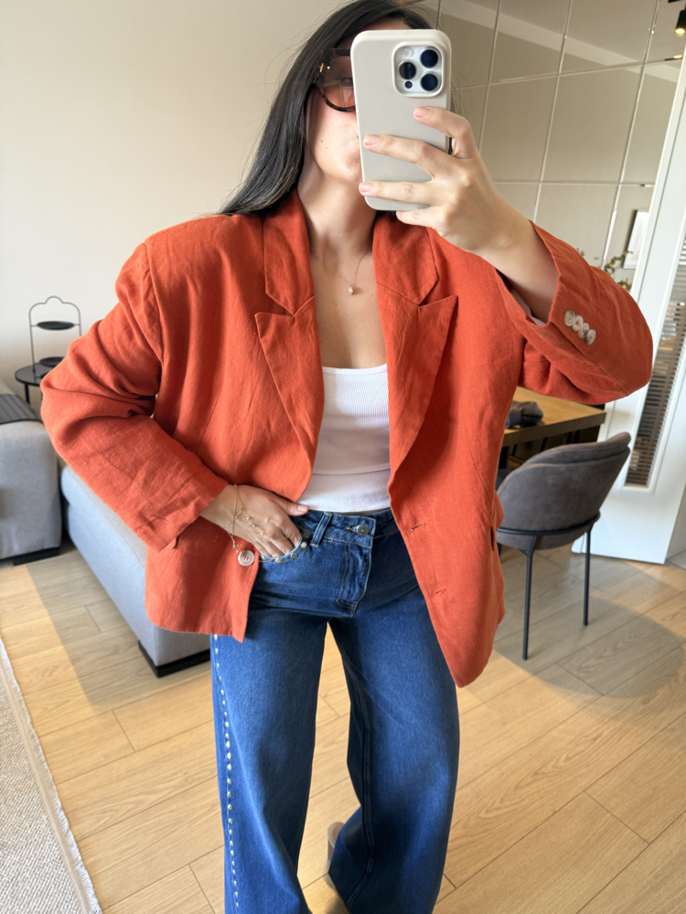 Ham Keten Kiremit Rengi Blazer Ceket