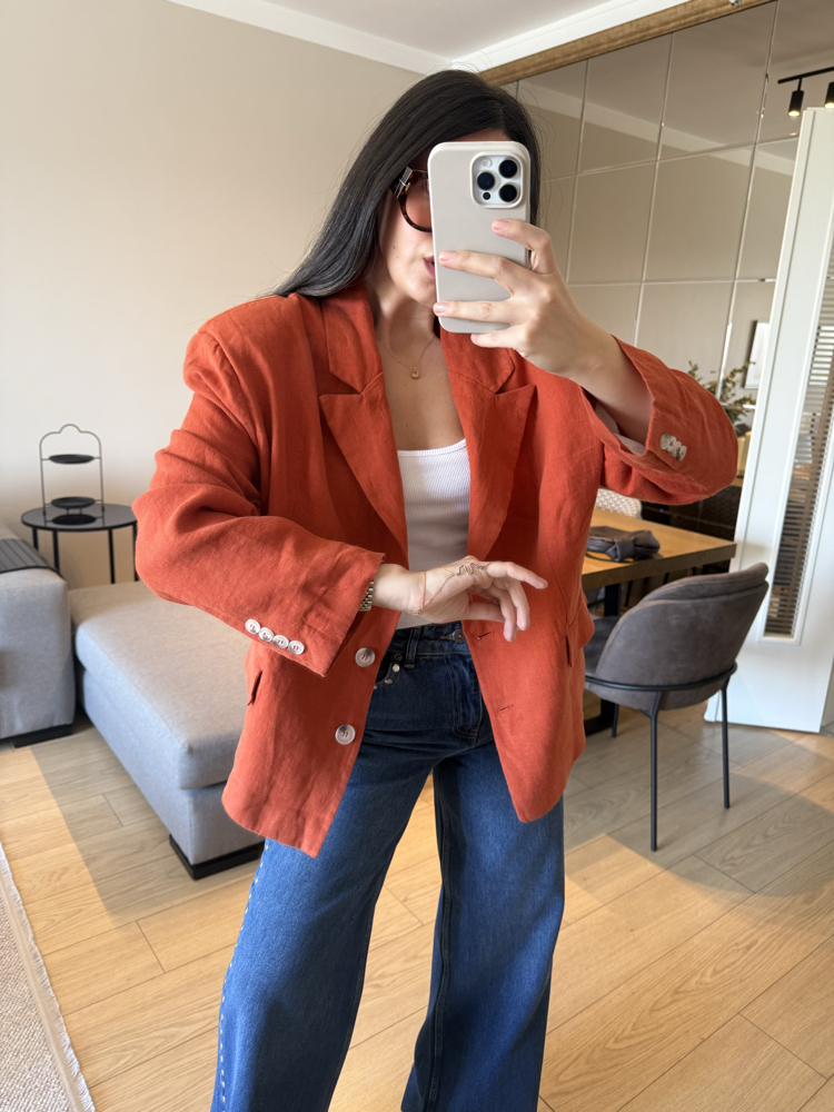 Ham Keten Kiremit Rengi Blazer Ceket