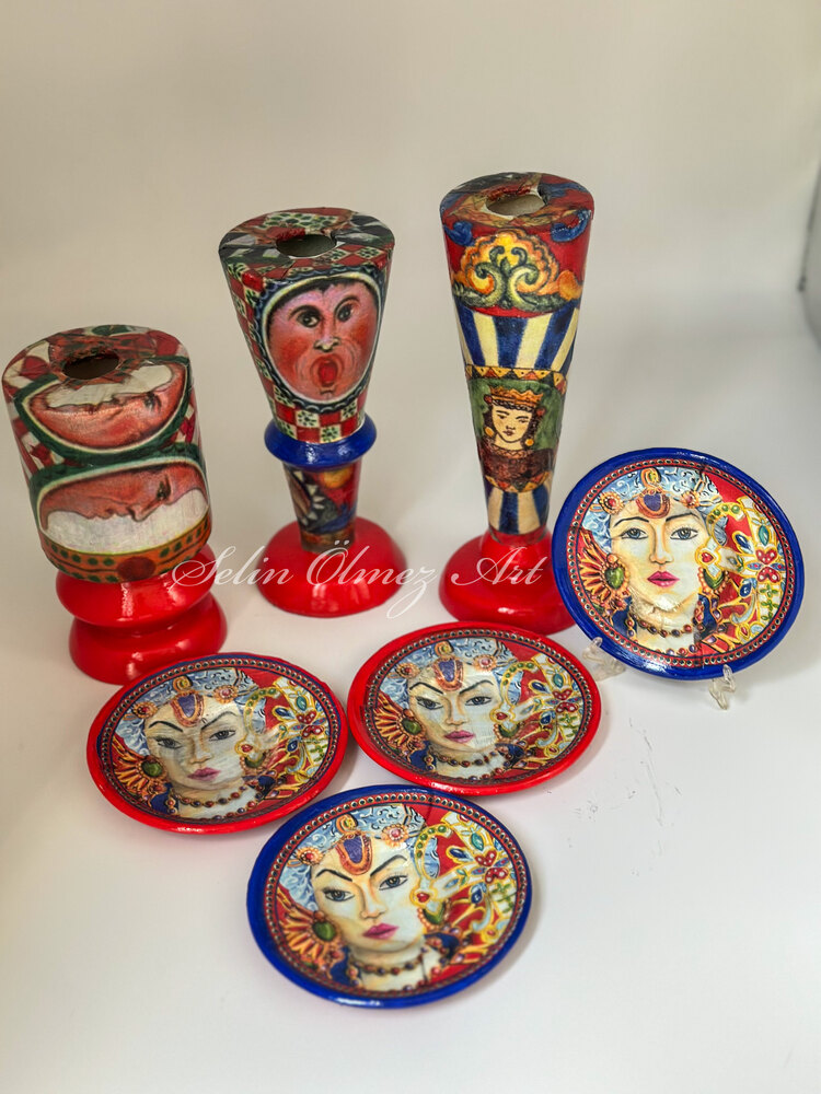 Pop Art Şamdan&Bardak Altlığı Seti