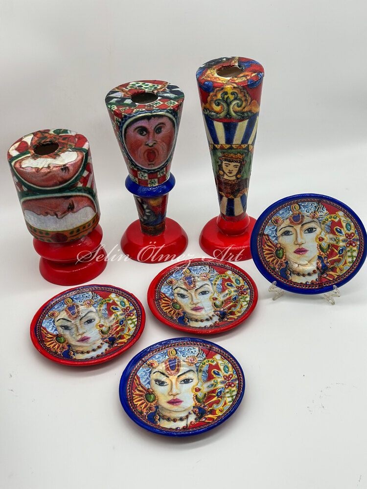 Pop Art Şamdan&Bardak Altlığı Seti