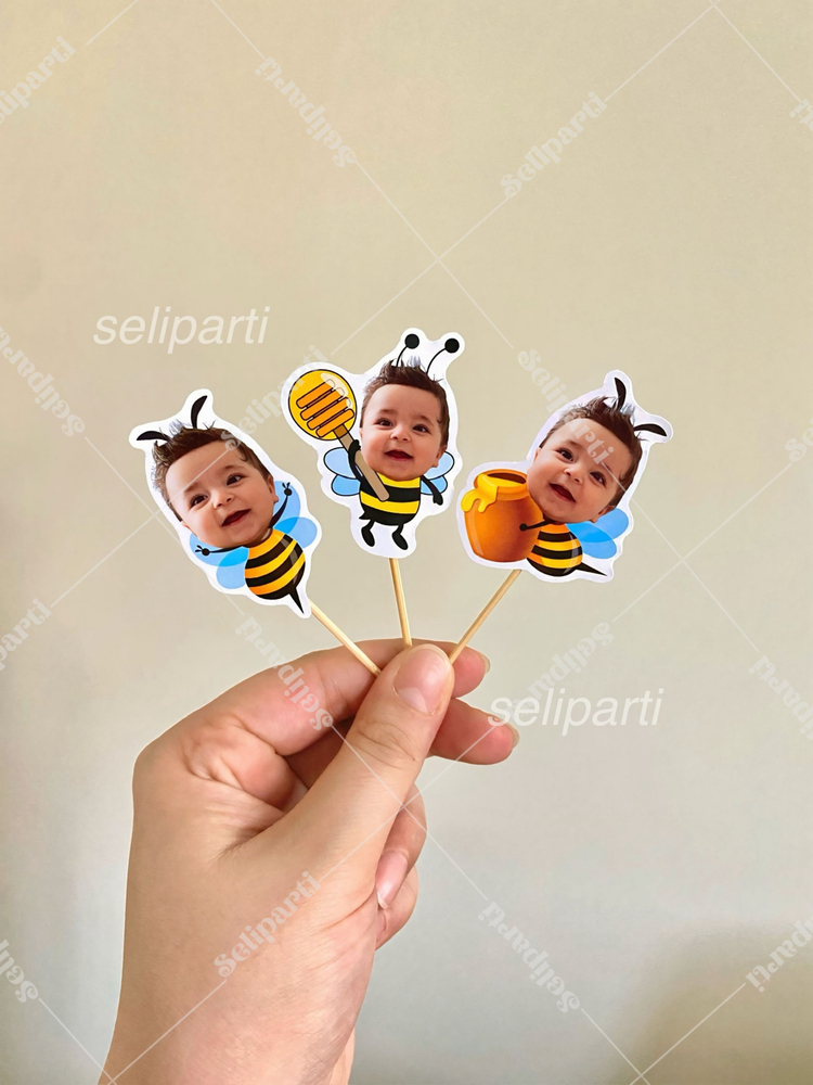 Arı Temalı Fotoğraflı Cupcake Süsü - Opsiyon Seçiniz