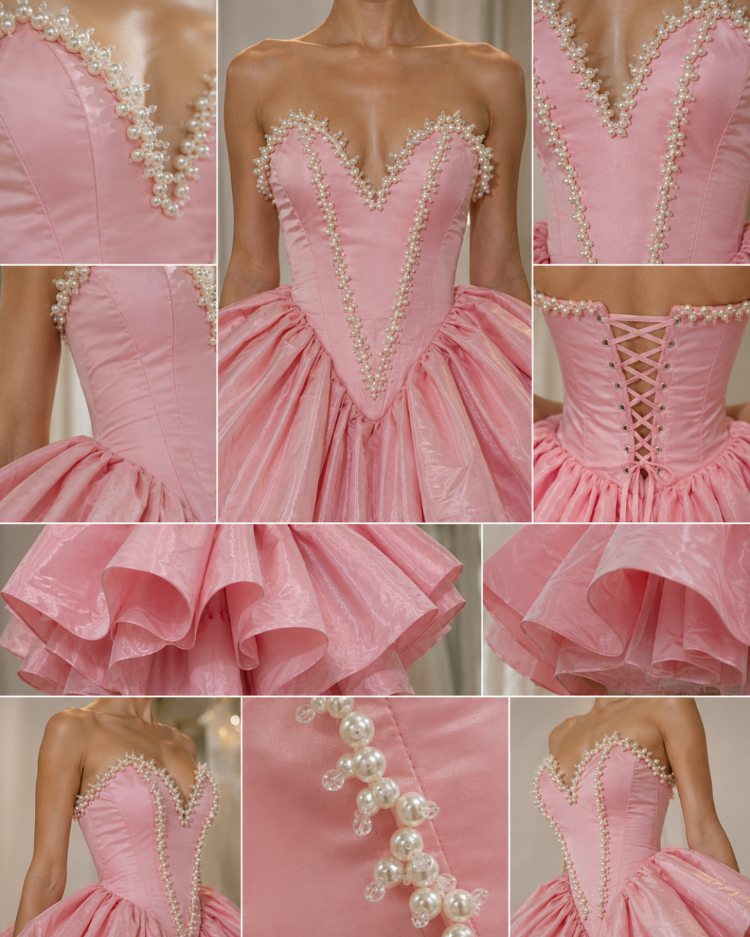 Rosalie Blush – İnci İşlemeli Couture Mini Elbise